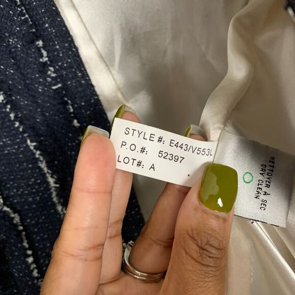 KATHERINE BARCLAY Navy Blue Tweed Cotton Linen Lined Blazer Jacket Size 2 Chic - Picture 4 of 7